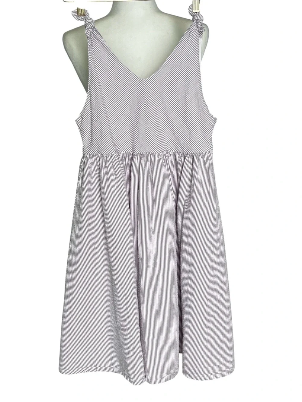 Hope and Henry Striped Tie-Shoulder Kids Dress Lavender White Organic‎ Cotton 10